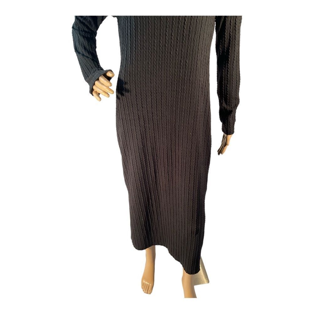 Ekouaer Women’s Black Dress Rib Knit Long Sleeve Side Slit Bodycon Dress SIZE M - Picture 3 of 12
